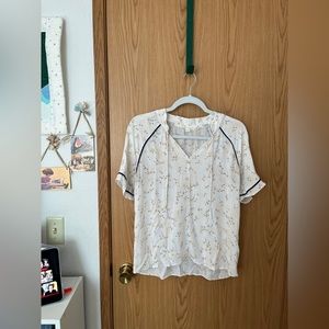 Treasure & Bond | tie neck short sleeve dainty floral blouse